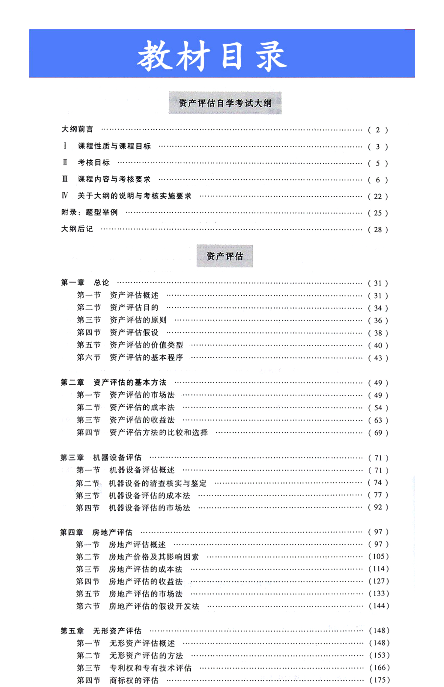 自考资产评估00158教材目录